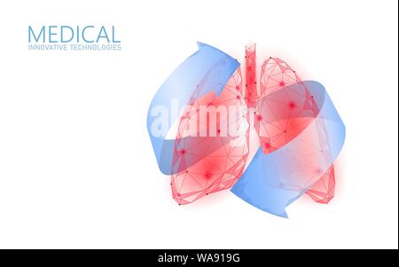 Die menschliche Lunge 3D-health care Recovery medizinisches Konzept. Low-poly-internen Organ vermeiden Krankheit quit smoking Banner. Polygonale glühende Medizin Heilung Stock Vektor