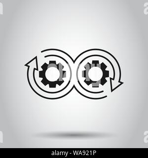 Entwicklung Symbol im flachen Stil. Devops Vector Illustration auf isolierte Hintergrund. Cog mit Pfeil Geschäftskonzept. Stock Vektor