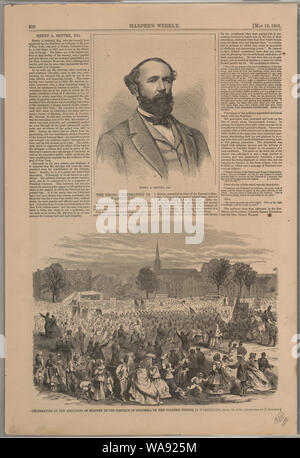 Feier der Abschaffung der Sklaverei in den Distrikt von Columbia durch die farbigen Menschen, in Washington, April 19, 1866 Henry A. Smythe, Esq. // Gezeichnet von F. Dielman.