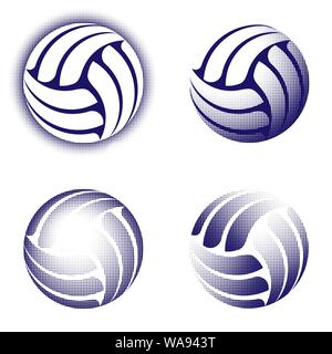 Volleyball abstrakte Symbole mit Rasterungen auf weißem Hintergrund einstellen Stock Vektor