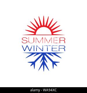 Kalte und warme Sommer und Winter Symbole auf weißem Hintergrund Stock Vektor