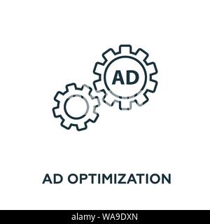 Symbol für Vektorsymbol „Ad Optimization“. Kreative Zeichen aus Werbung Icons Sammlung. Gefülltes flaches Symbol für die Anzeigenoptimierung für Computer und Mobilgeräte Stock Vektor