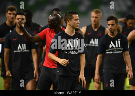 Ander Herrera und Mannschaftskameraden von Paris Saint-Germain, an einer Schulung für das bevorstehende Spiel der Internationalen Super Cup 20 Vorbereiten Stockfoto