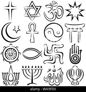 Religiöse Symbole Line Art Stock Vektor