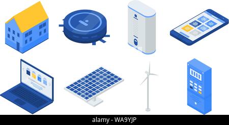 Autonome Haus Symbole gesetzt, isometrische Stil Stock Vektor