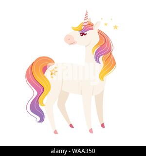 Magic mythische Tier von Märchen Einhorn cartoon Animal design Flachbild Vector Illustration auf weißem Hintergrund. Stock Vektor