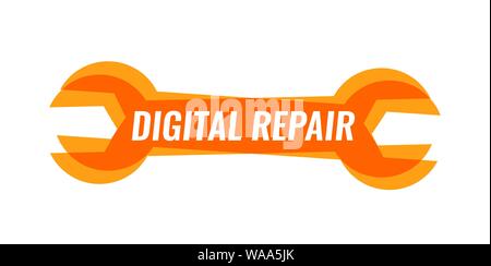 Bunte Zeichen für digitale Geräte reparieren, Vector Logo Illustration isoliert auf Weiss. Stock Vektor