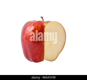 Reife rote Apple ohne Scheibe, Nahaufnahme, Schnitt auf weißem Hintergrund Stockfoto