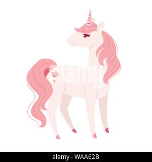 Magic mythische Tier von Märchen rosa Einhorn cartoon Animal design Flachbild Vector Illustration auf weißem Hintergrund. Stock Vektor