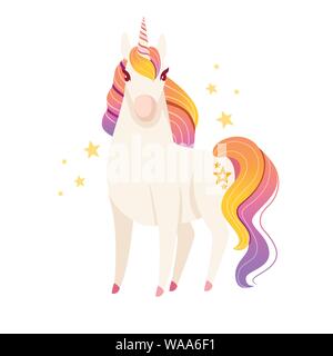 Magic mythische Tier von Märchen Einhorn cartoon Animal design Flachbild Vector Illustration auf weißem Hintergrund. Stock Vektor