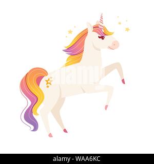 Magic mythische Tier von Märchen Einhorn cartoon Animal design Flachbild Vector Illustration auf weißem Hintergrund. Stock Vektor