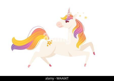 Magic mythische Tier von Märchen, Einhorn cartoon Animal design Flachbild Vector Illustration auf weißem Hintergrund. Stock Vektor