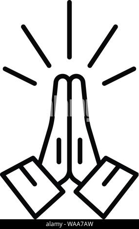 Hände gefaltet im Gebet Symbol, outline Style Stock Vektor