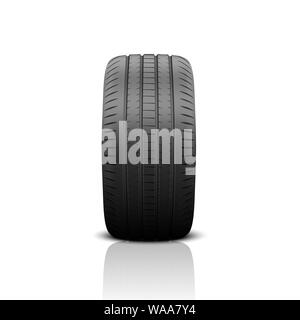 Vector3d realistisch Rendern Auto Rad Symbol Closeup isoliert auf weißem Hintergrund. Design Vorlage neuer Reifen mit Alufelgen vorne und Vorderansicht Stock Vektor