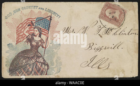 Bürgerkrieg Umschlag angezeigt Columbia holding Schwert und amerikanische Flagge, mit der Botschaft, die Gott, unser Land und unsere Freiheit! Stockfoto