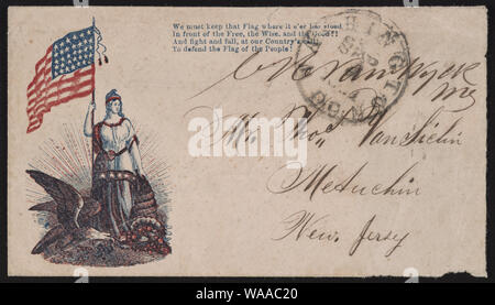 Bürgerkrieg Umschlag Columbia mit Eagle, American Flag und Füllhorn mit Linien von John Savage's Gedicht, die Starry flag Stockfoto