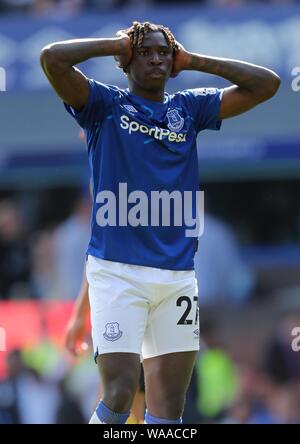 JEAN - PHILIPPE GBAMIN FC Everton FC Everton V FC Watford, Premier League Goodison Park, Everton, ENGLAND, 17. August 2019 GBD 14855 streng redaktionelle Verwendung. Wenn der Spieler/Spieler in diesem Bild dargestellt ist/Spielen für einen englischen Club oder das England National Team. Dann ist dieses Bild darf nur für redaktionelle Zwecke verwendet werden. Keine kommerzielle Nutzung. Folgende Verwendungen sind auch dann eingeschränkt, wenn in einem redaktionellen Kontext: Verwendung in Verbindung mit oder als Teil eines nicht autorisierten Audio-, Video-, Daten-, Spielpläne, Verein/liga Logos, Wetten, Spiele oder eine "Live"-Diensten. Auch eingeschränkt Stockfoto