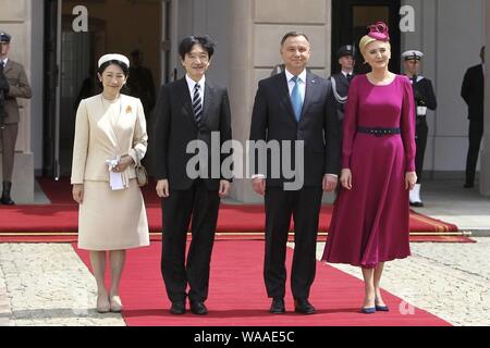 Juni 28, 2019 Warschau, Polen. Präsident Andrzej Duda und die erste Dame Agata Duda einladende Japan Krone Prinz Akishino und Krone Prinzessin Kiko Stockfoto