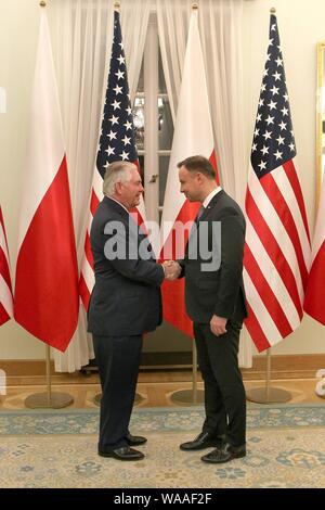 Januar 26, 2018 Warschau, Polen. Präsident von Polen Andrzej Duda mit dem ehemaligen US-Außenminister Rex Tillerson Stockfoto