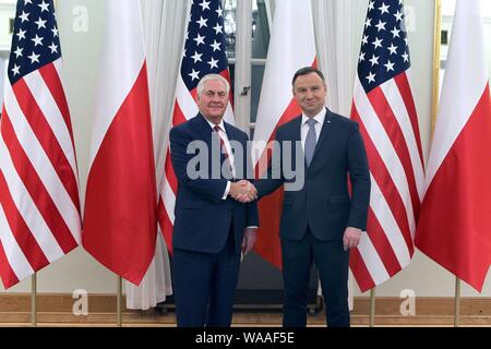 Januar 26, 2018 Warschau, Polen. Präsident von Polen Andrzej Duda mit dem ehemaligen US-Außenminister Rex Tillerson Stockfoto