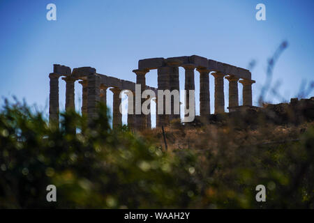 Ruinen der Poseidontempel am Kap Sounion, Halbinsel Attika, Griechenland Stockfoto