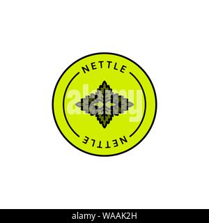 Nesselblatt pflanzliche organische Abzeichen und Symbol in Trend linearen Stil - Vektor Grüne Logo Emblem der Medizinischen Brennnessel kann Vorlage für die Verpackung von Tee verwendet werden. Stock Vektor