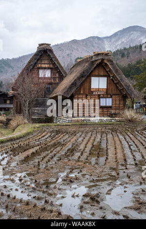 Shirakawa-go, ein traditionelles Holzdorf in den Bergen in Japan Stockfoto