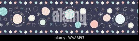 Platz nahtlose Muster Grenze. Ein Spaß Vektor wiederholen von Sternen und Planeten ideal für Kinder. Stock Vektor