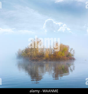 Herbst Insel im Nebel Stockfoto