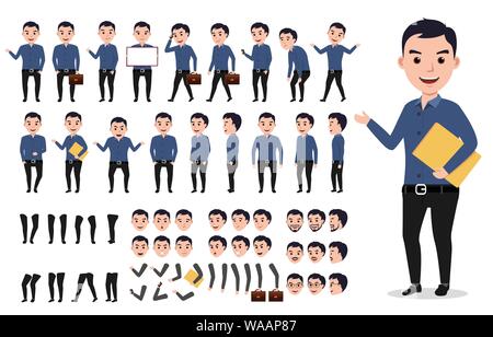 Geschäftsmann oder männliche Vektor Character Creation eingestellt. Professionelle Mann mit Ordner Posen, Gesten und Emotionen in Weiß isoliert. Vektor Stock Vektor