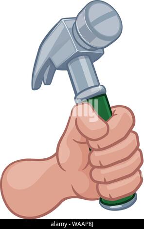 Handyman Hand Faust Holding einen Hammer Cartoon Stock Vektor