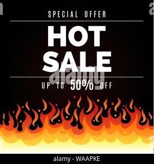 Feuer verkauf Hintergrund. Hot Sale schild Plakat mit red fire Hintergrund mit verbrannten Preise, Verkaufspreis Angebote promotion Banner, Vektor, Abbildung Stock Vektor