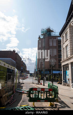 Die Bauarbeiten am Carrington Street im Stadtzentrum von Nottingham, Nottinghamshire England Großbritannien Stockfoto