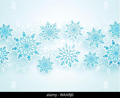 Winter vector Hintergrund mit fallenden Schneeflocken in verschiedenen Formen in weißen Hintergrund mit leeren Raum für Text. Vector Illustration. Stock Vektor