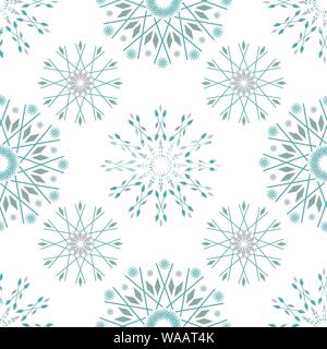 Schönen winter Design mit Teal und Silber stilisierte Schneeflocken. Die nahtlose Vektor Muster auf weißem Hintergrund. Für Textilien, Weihnachtskarten und Stock Vektor