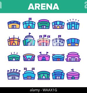 Farbe Arena Gebäude Zeichen Icons Set Vector Stock Vektor