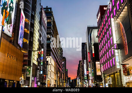 Japan, Honshu, Tokyo, Ginza, Chuo-dori Straße, Nachtlichter, 30076046 Stockfoto