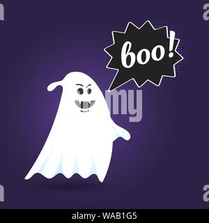 Flying halloween Lustige spooky ghost Charakter sagen BUH Stock Vektor