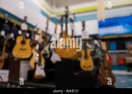 Blur Abstrakt Hintergrund Gitarren im Music Shop Stockfoto