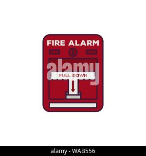 Feueralarm. Feueralarm Text, den Schalter ziehen. Linienstil Vector Illustration. Klassische Brand wechseln. Rettungs- und Alarm Pixel Perfect Banner. Stock Vektor