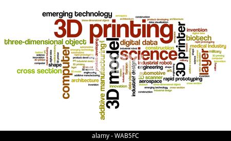 3D-Druck - Technologie Konzepte Wort cloud Abbildung. Wort Collage. Stockfoto