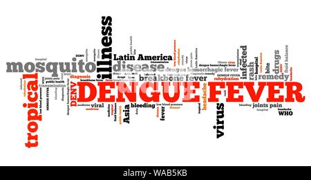 Dengue-fieber - tropische Viruserkrankung. Reisen Gesundheit Wort cloud. Stockfoto