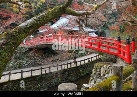 Rote japanische Brücke in Minoo Park in der Nähe von Osaka, Japan. Stockfoto