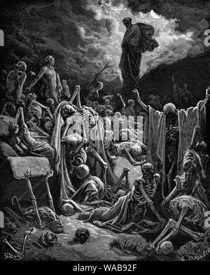 Gustave Doré, Hesekiels Vision vom Tal der ausgetrockneten Gebeine, Gravieren, 1866 Stockfoto