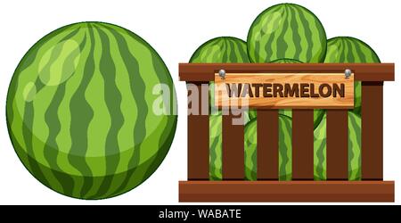 Korb voller Wassermelonen auf weißem Hintergrund Abbildung Stock Vektor