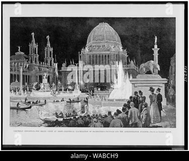 Columbian Exposition - die Grand Court bei Nacht - - elektrische Beleuchtung von MacMonnies der Brunnen und die verwaltungsgebäude/gezeichnet von Charles Graham. Stockfoto