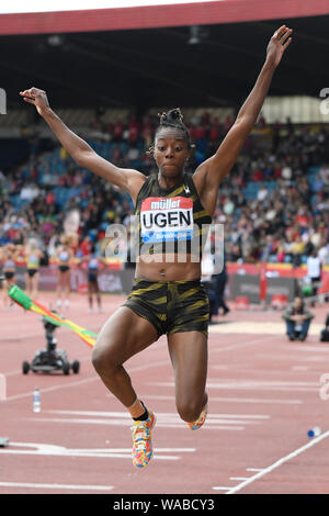 Birmingham. UK.. 18. August 2019. Lorraine Ugen (GBR) in Aktion im Weitsprung der Frauen an der Muller Grand Prix. IAAF Diamond League Athletik. Alexander Stadium. Birmingham Stockfoto