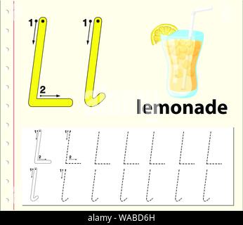 Tracing alphabet Vorlage für Buchstaben L Abbildung Stock Vektor