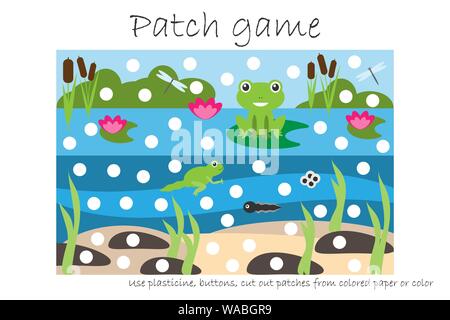 Bildung Patch spiel Teich für Kinder motorische Fähigkeiten entwickeln, Plastilin Patches, Tasten, farbiges Papier oder Farbe der Seite, Kinder im Vorschulalter activ Stock Vektor