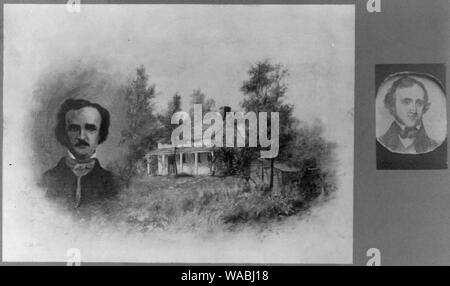 Composite von Fordham Haus, N.Y., und Kopf und Schultern Portrait von Edgar Allan Poe Stockfoto